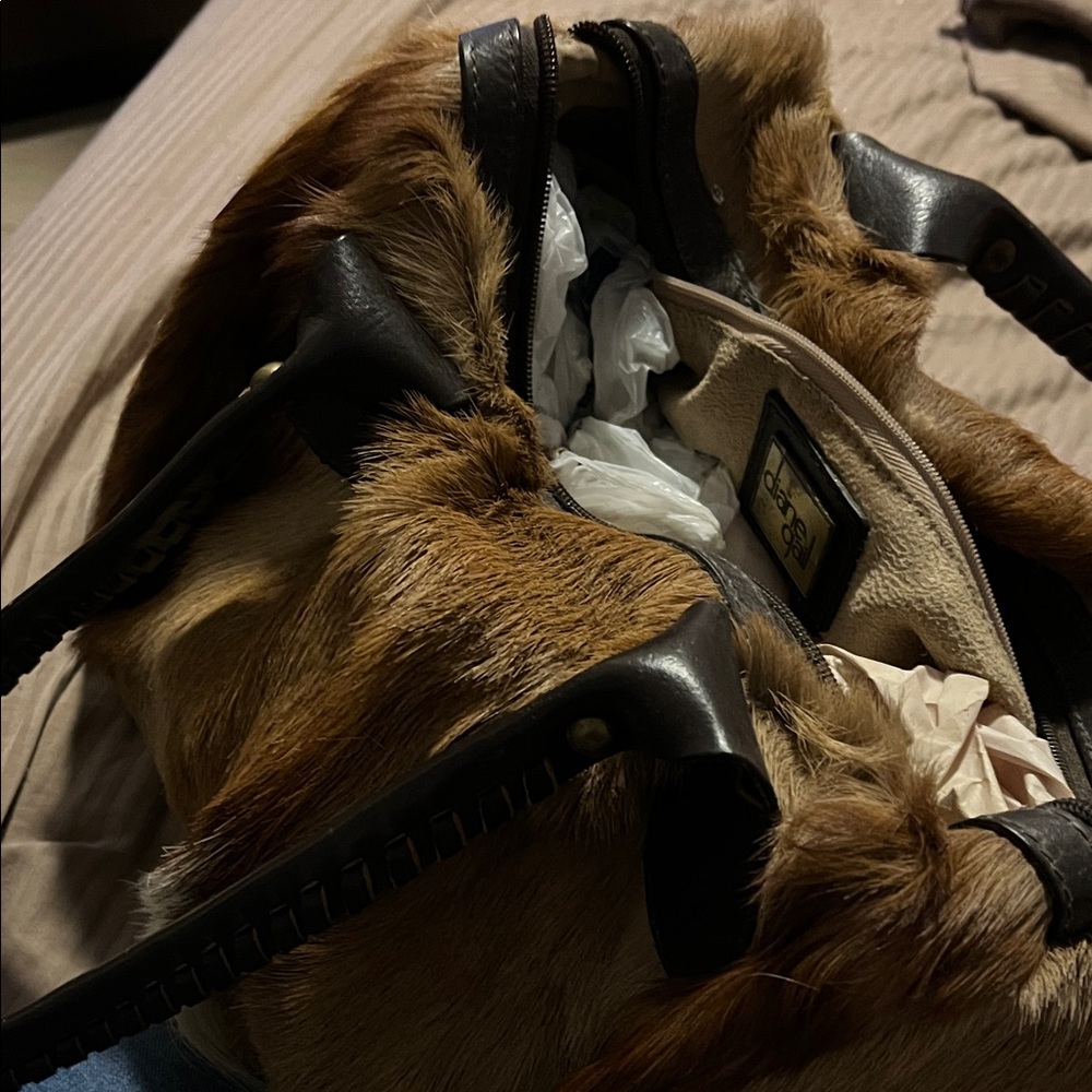 Diane Gal Fur-Trim Brown Satchel - Picture 3 of 3